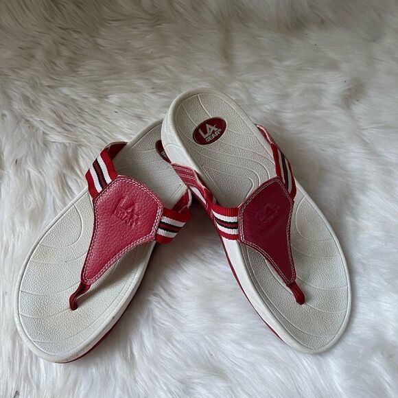 La Gear leather and fabric White,red and Blue t wedge thong sandals size… - Picture 6 of 8